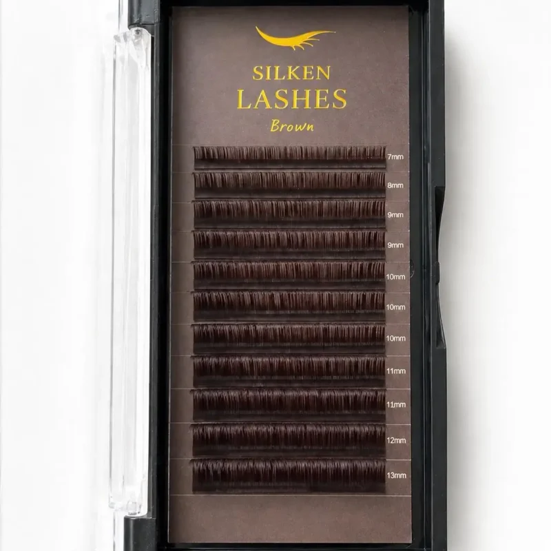 Rzęsy Brązowe MIX Silken Lashes 7-13mm - brązowe rzęsy w przezroczystym pudełku